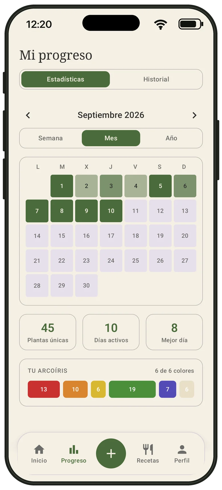 Calendario mensual en Hojaria