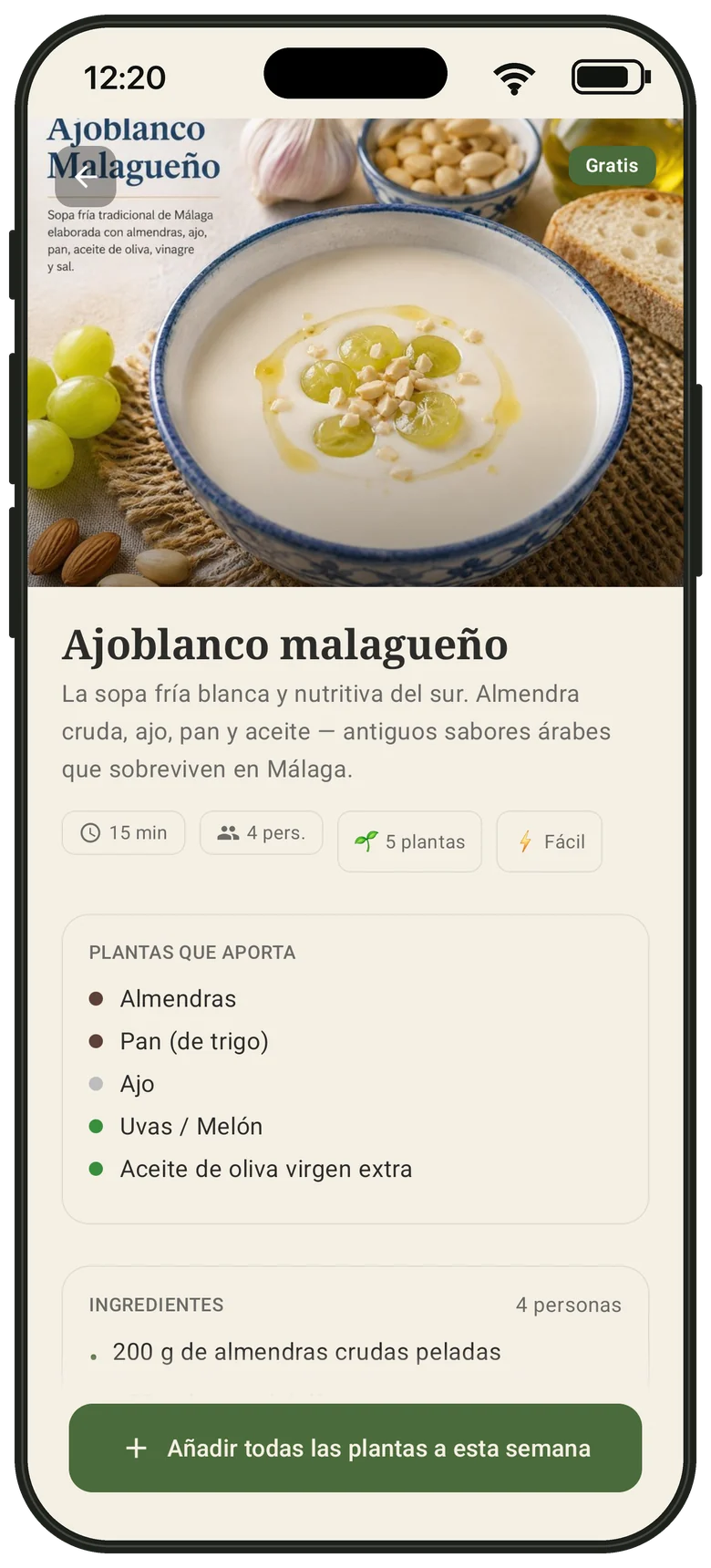 Receta de ajoblanco malagueño en Hojaria